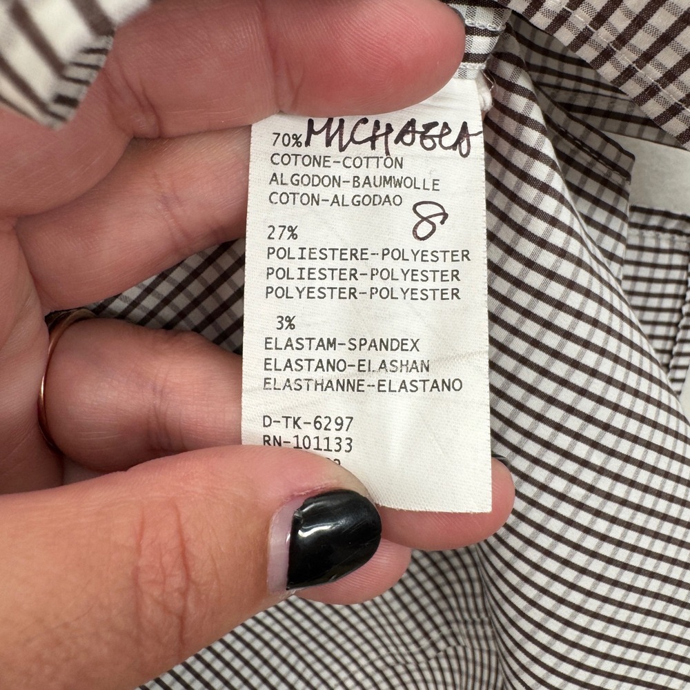 Ermenegildo Zegna Mens Button Down Shirt LRG Brown White Micro Check Office - Picture 8 of 9